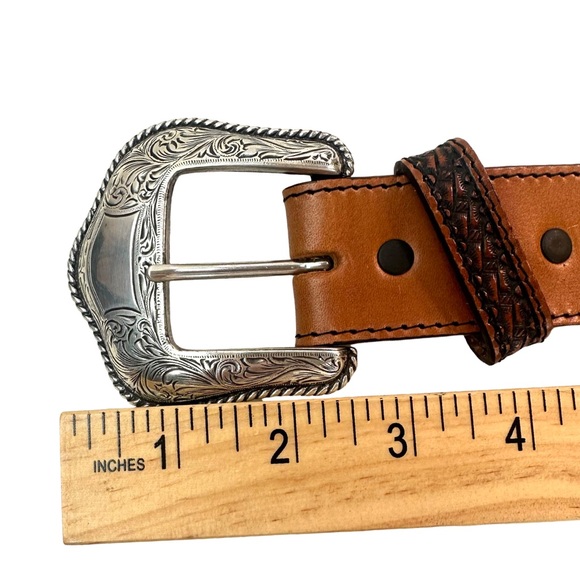 Justin 125 Year Studded Belt Leather Brown Women's Cowgirl Size: 34 - Picture 11 of 14